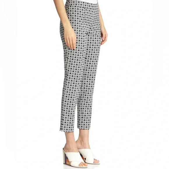 Tory Burch "CALLIE" CROPPED JACQUARD ANKLE PANTS IN  IVORY/BLACK size 8 - Picture 5 of 15